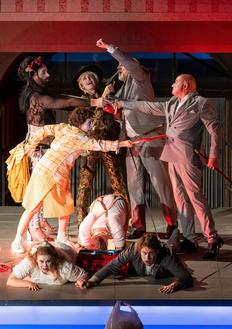 Daniel Brockhaus, Ida Golda, Andrea Köhler, Ines Schiller, Thomas Kamper, Marcus Thill, Lukas Haas, Wolfgang Böck während einer Aufführung